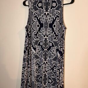 Navy and White Paisley Sleeveless Dress